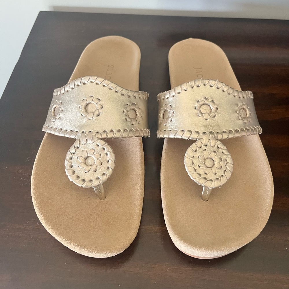 Jack Rogers Gold Sandals with Medallion Detailing